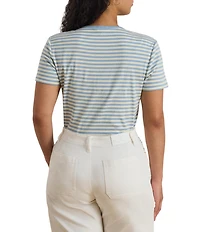 Lauren Ralph Lauren Plus Size Ribbed Knit Yarn-Dyed Stripe Crew Neck Short Sleeve Tee