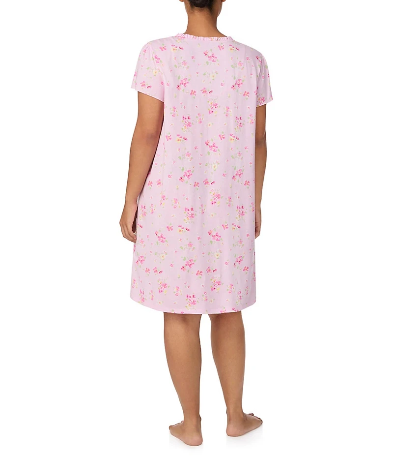 Lauren Ralph Lauren Plus Size Short Flutter Sleeve V-Neck Jersey Knit Floral Short Nightgown