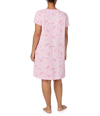 Lauren Ralph Lauren Plus Size Short Flutter Sleeve V-Neck Jersey Knit Floral Short Nightgown