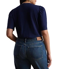 Lauren Ralph Lauren Plus Size Slub Jersey Knit Crew Neck Elbow Sleeve Shirttail Hem Shirt