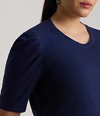 Lauren Ralph Lauren Plus Size Slub Jersey Knit Crew Neck Elbow Sleeve Shirttail Hem Shirt