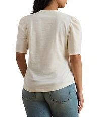 Lauren Ralph Lauren Plus Size Slub Jersey Knit Crew Neck Short Puff Sleeve Top