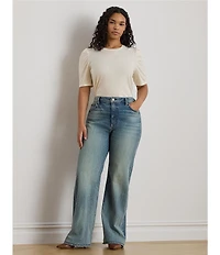 Lauren Ralph Lauren Plus Size Slub Jersey Knit Crew Neck Short Puff Sleeve Top