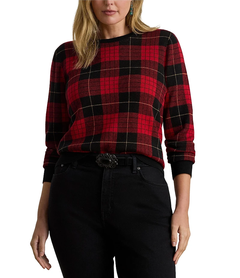 Lauren Ralph Lauren Plus Size Soft Cotton Blend Festive Plaid Sweater