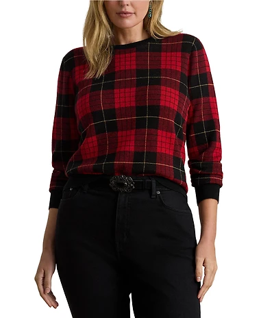 Lauren Ralph Lauren Plus Size Soft Cotton Blend Festive Plaid Sweater