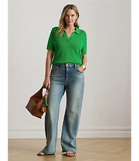 Lauren Ralph Lauren Plus Size Soft Cotton-Blend Johnny Collar Short Sleeve Polo Sweater