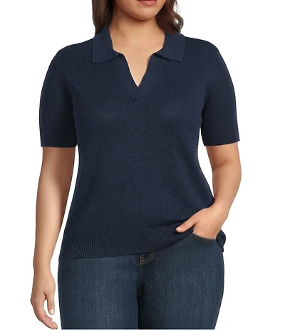 Lauren Ralph Lauren Plus Size Soft Cotton-Blend Johnny Collar Short Sleeve Polo Sweater
