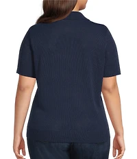 Lauren Ralph Lauren Plus Size Soft Cotton-Blend Johnny Collar Short Sleeve Polo Sweater