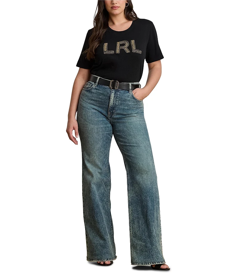 Lauren Ralph Lauren Plus Size Soft Jersey Cotton Crew Neck Short Sleeve Beaded Logo Tee