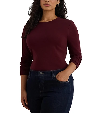 Lauren Ralph Lauren Plus Size Soft Knit Crew Neck Long Sleeve Tee Shirt