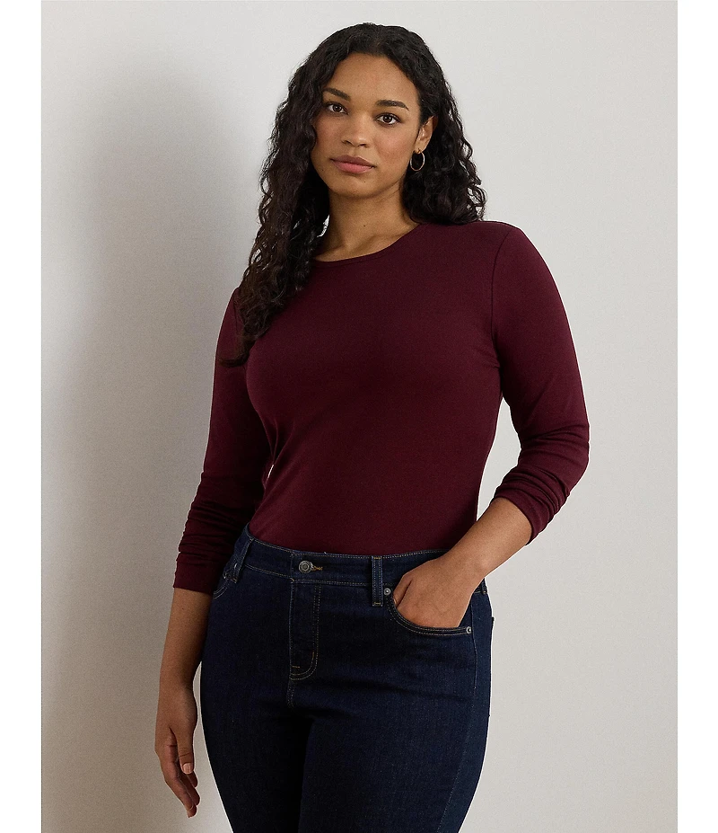 Lauren Ralph Lauren Plus Size Soft Knit Crew Neck Long Sleeve Tee Shirt