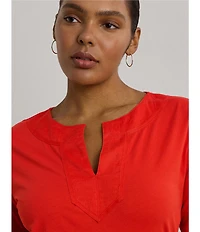 Lauren Ralph Lauren Plus Size Split Neck 3/4 Sleeve Tunic Top