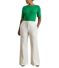 Lauren Ralph Lauren Plus Size Stretch Cotton Boat Neck Elbow Sleeve Tee Top