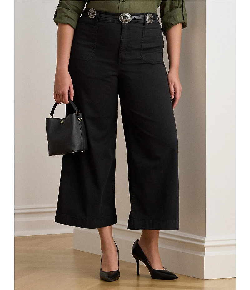 Lauren Ralph Lauren Plus Size Stretch Cotton Chino High Rise Wide Leg Pants