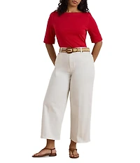 Lauren Ralph Lauren Plus Size Stretch Cotton Knit Boat Neck Elbow Sleeve Tee