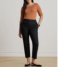 Lauren Ralph Lauren Plus Size Stretch Cotton Knit Boat Neck Elbow Sleeve Tee
