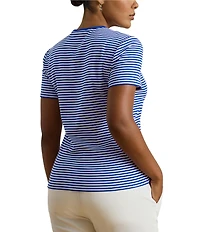 Lauren Ralph Lauren Plus Size Stretch Cotton Stripe Ribbed Crew Neck Short Sleeve Tee