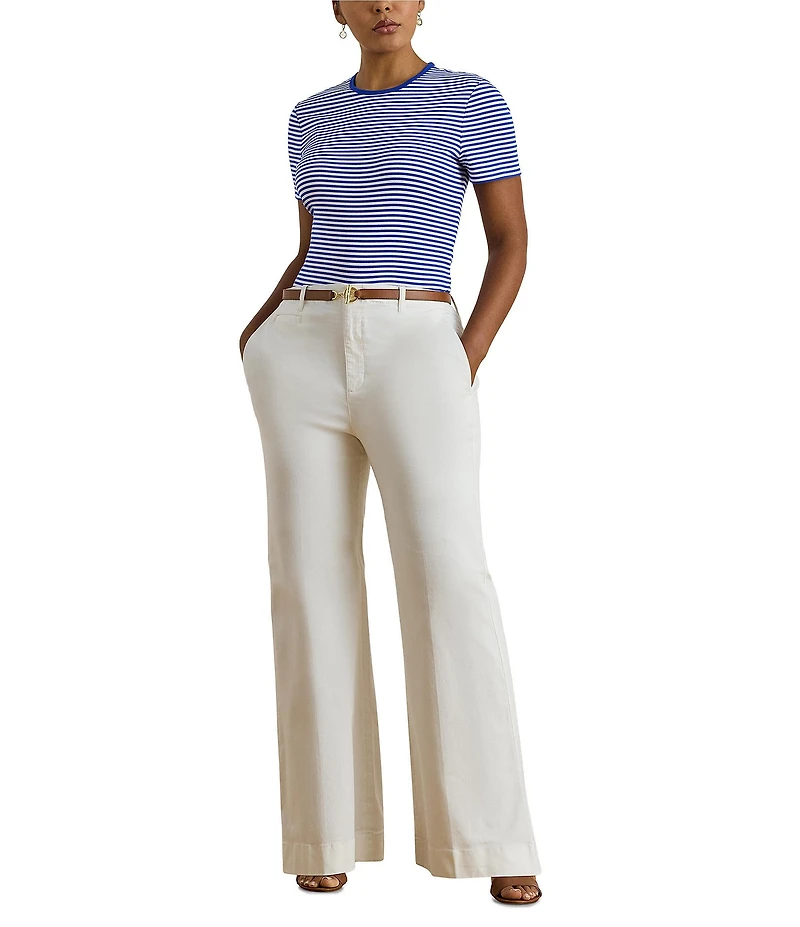 Lauren Ralph Lauren Plus Size Stretch Cotton Stripe Ribbed Crew Neck Short Sleeve Tee