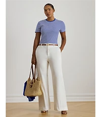 Lauren Ralph Lauren Plus Size Stretch Cotton Stripe Ribbed Crew Neck Short Sleeve Tee