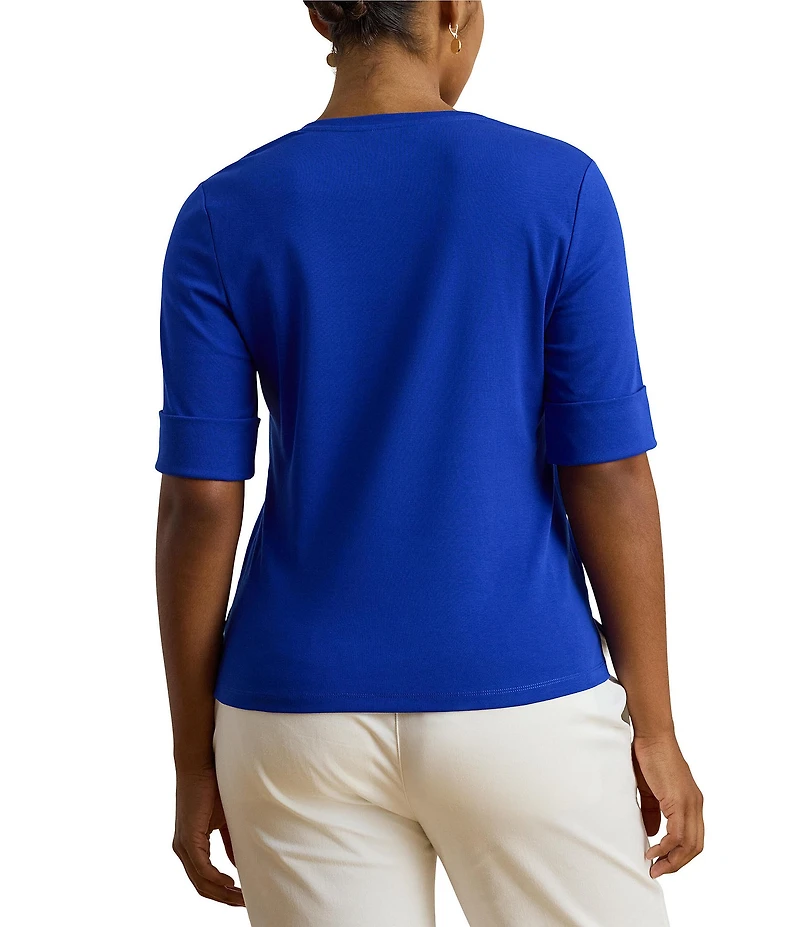 Lauren Ralph Lauren Plus Size Stretch Cotton V-Neck Elbow Sleeve Tee