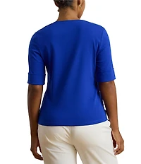 Lauren Ralph Lauren Plus Size Stretch Cotton V-Neck Elbow Sleeve Tee