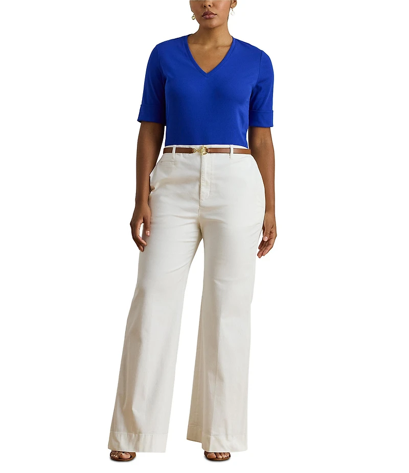Lauren Ralph Lauren Plus Size Stretch Cotton V-Neck Elbow Sleeve Tee