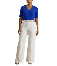 Lauren Ralph Lauren Plus Size Stretch Cotton V-Neck Elbow Sleeve Tee