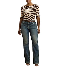Lauren Ralph Lauren Plus Size Stretch Cotton Zebra Boat Neck Elbow Sleeve Tee