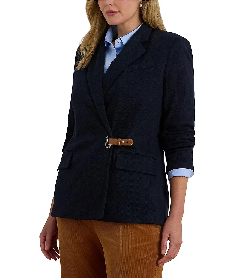 Lauren Ralph Lauren Plus Size Stretch Knit Jacquard Buckle-Trim Herringbone Blazer