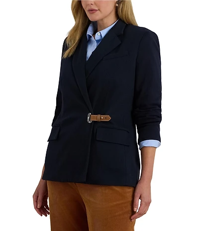 Lauren Ralph Lauren Plus Size Stretch Knit Jacquard Buckle-Trim Herringbone Blazer