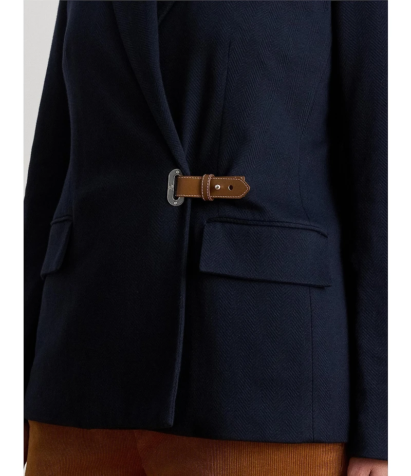 Lauren Ralph Lauren Plus Size Stretch Knit Jacquard Buckle-Trim Herringbone Blazer