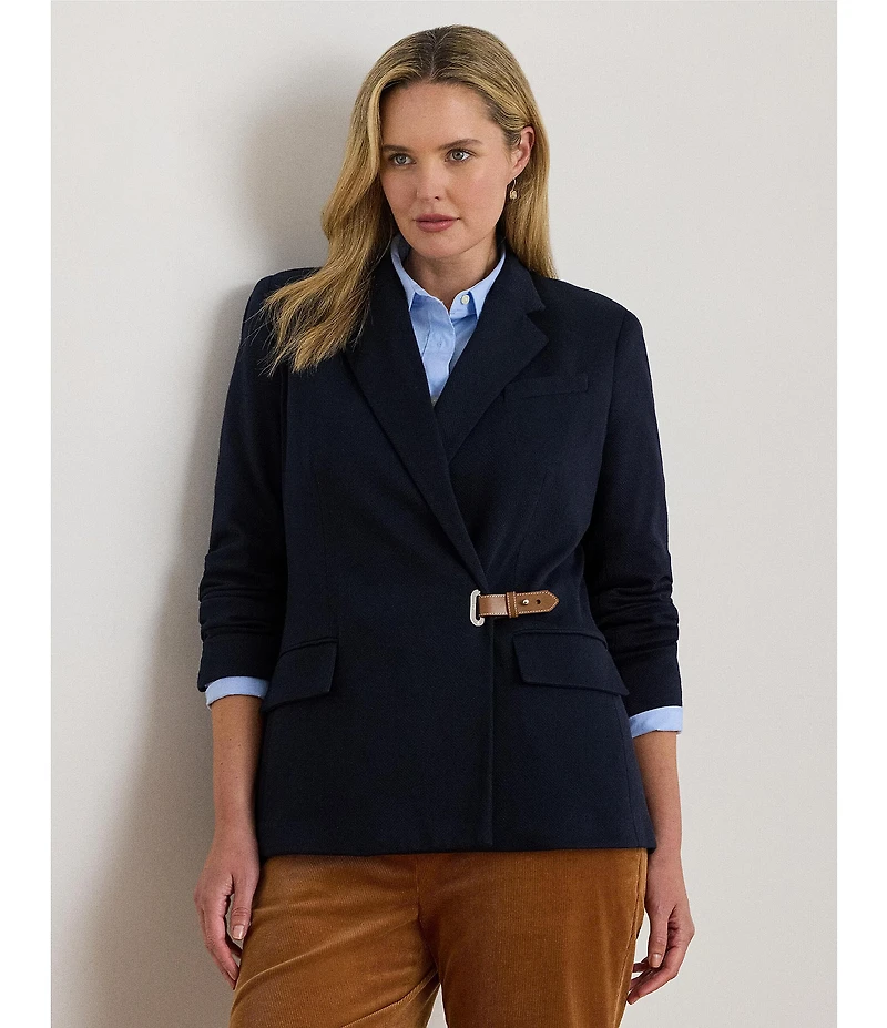Lauren Ralph Lauren Plus Size Stretch Knit Jacquard Buckle-Trim Herringbone Blazer