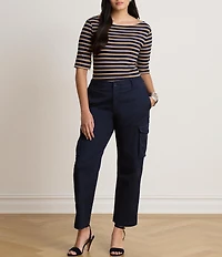Lauren Ralph Lauren Plus Size Stretch Knit Stripe Boat Neck 3/4 Sleeve Top