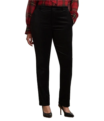 Lauren Ralph Lauren Plus Size Stretch Velvet Mid Rise Straight Leg Ankle Pants