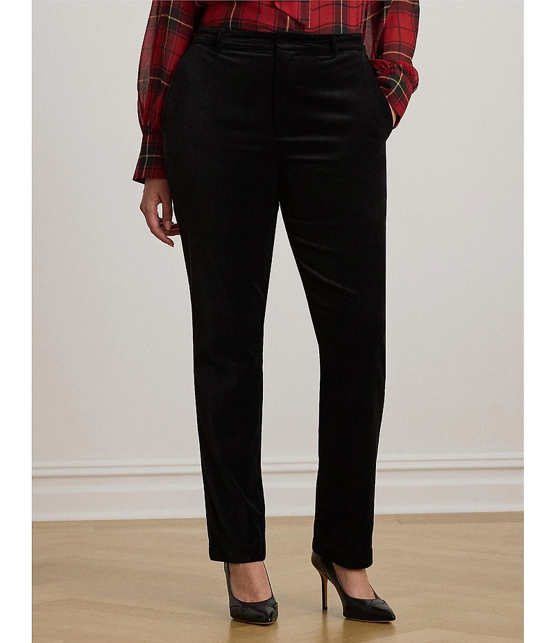 Lauren Ralph Lauren Plus Size Stretch Velvet Mid Rise Straight Leg Ankle Pants