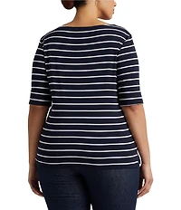 Lauren Ralph Lauren Plus Size Stripe Boat Neck Short Sleeve T-Shirt