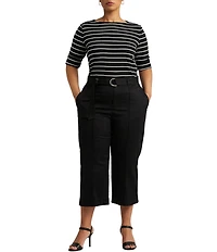 Lauren Ralph Lauren Plus Size Stripe Boat Neck Short Sleeve T-Shirt