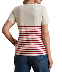 Lauren Ralph Lauren Plus Size Stripe Embroidered Logo Jersey Tee