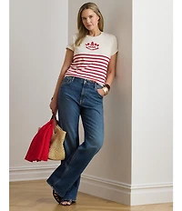 Lauren Ralph Lauren Plus Size Stripe Embroidered Logo Jersey Tee