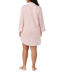 Lauren Ralph Lauren Plus Size Stripe Long Sleeve Notch Collar Knit Sleepshirt