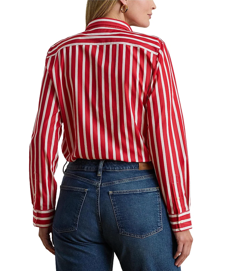 Lauren Ralph Lauren Plus Size Stripe Point Collar Long Sleeve Button Front Shirt