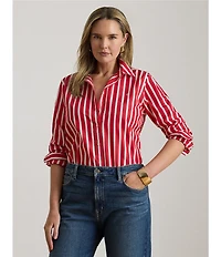 Lauren Ralph Lauren Plus Size Stripe Point Collar Long Sleeve Button Front Shirt