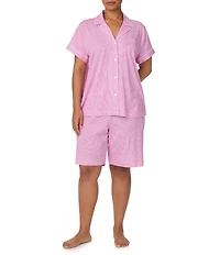 Lauren Ralph Lauren Plus Size Stripe Print Short Sleeve Notch Collar Knit Bermuda Pajama Set
