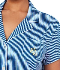 Lauren Ralph Lauren Plus Size Stripe Print Short Sleeve Notch Collar Knit Cropped Pajama Set