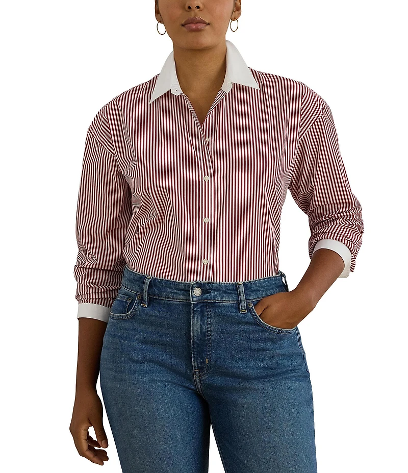 Lauren Ralph Lauren Plus Size Striped Cotton Broadcloth Button-Front Shirt