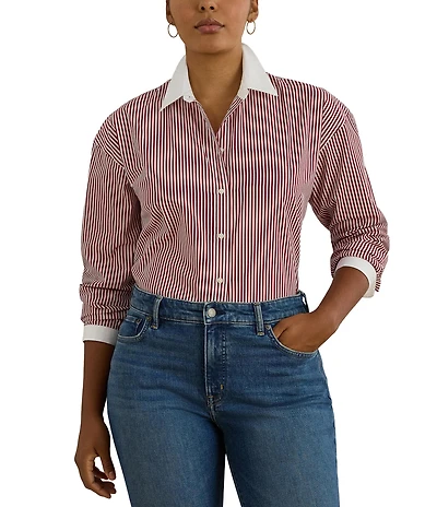 Lauren Ralph Lauren Plus Size Striped Cotton Broadcloth Button-Front Shirt