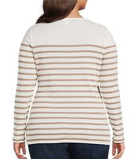 Lauren Ralph Lauren Plus Size Striped Crew Neck Cotton Long Sleeve Tee