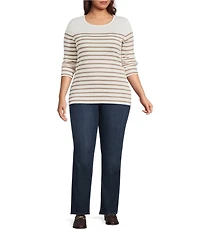 Lauren Ralph Lauren Plus Size Striped Crew Neck Cotton Long Sleeve Tee