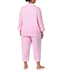 Lauren Ralph Lauren Plus Size Striped Notch Collar 3/4 Sleeve Button Front Capri Pajama Set
