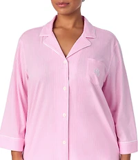 Lauren Ralph Lauren Plus Size Striped Notch Collar 3/4 Sleeve Button Front Capri Pajama Set